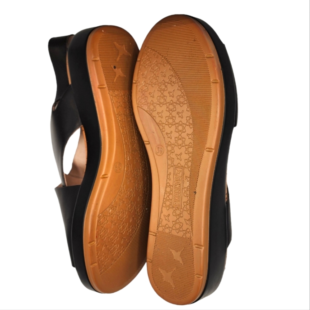 PIKOLINOS Black Leather Platform Slingback Sandals - Picture 2 of 6